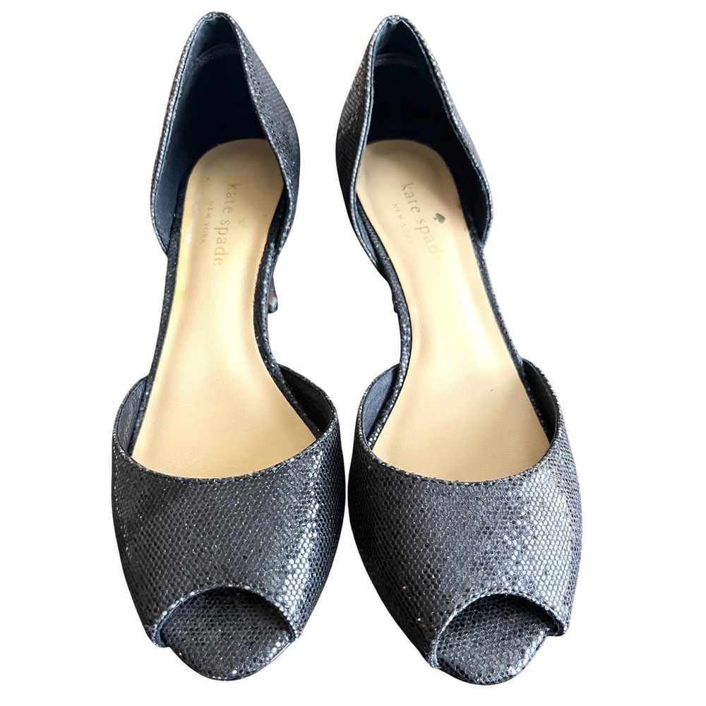 Kate Spade Peep Toe dOrsay Pumps Womens 6M Black‎ Shimmer Good Stiletto Heels